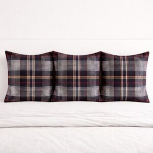 Pottery Barn Euro Sham Set of 3 Navy Red White Plaid 100% Cotton 26x26 Americana